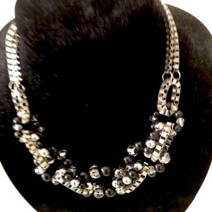 SILVER AND BLACK INTERLOCKING NECKLACE WITH BLACK, SILVER AND CLEAR STONES